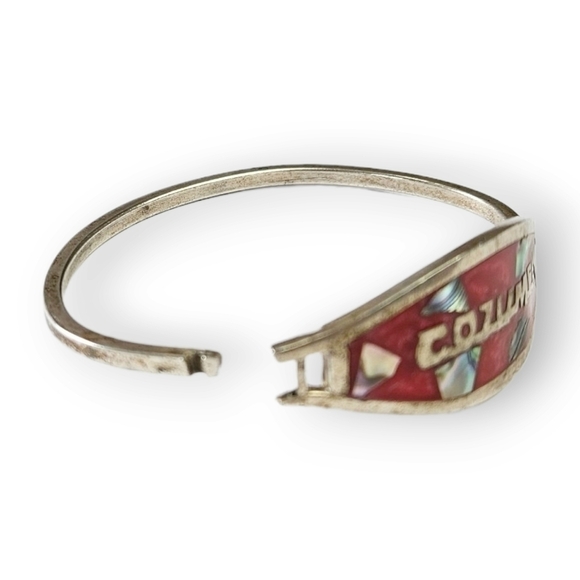 Mexico Cozumel Cuff Bracelet Red Inlaid Abalone Shell Alpaca Silver Vintage 6.5" - Picture 7 of 8
